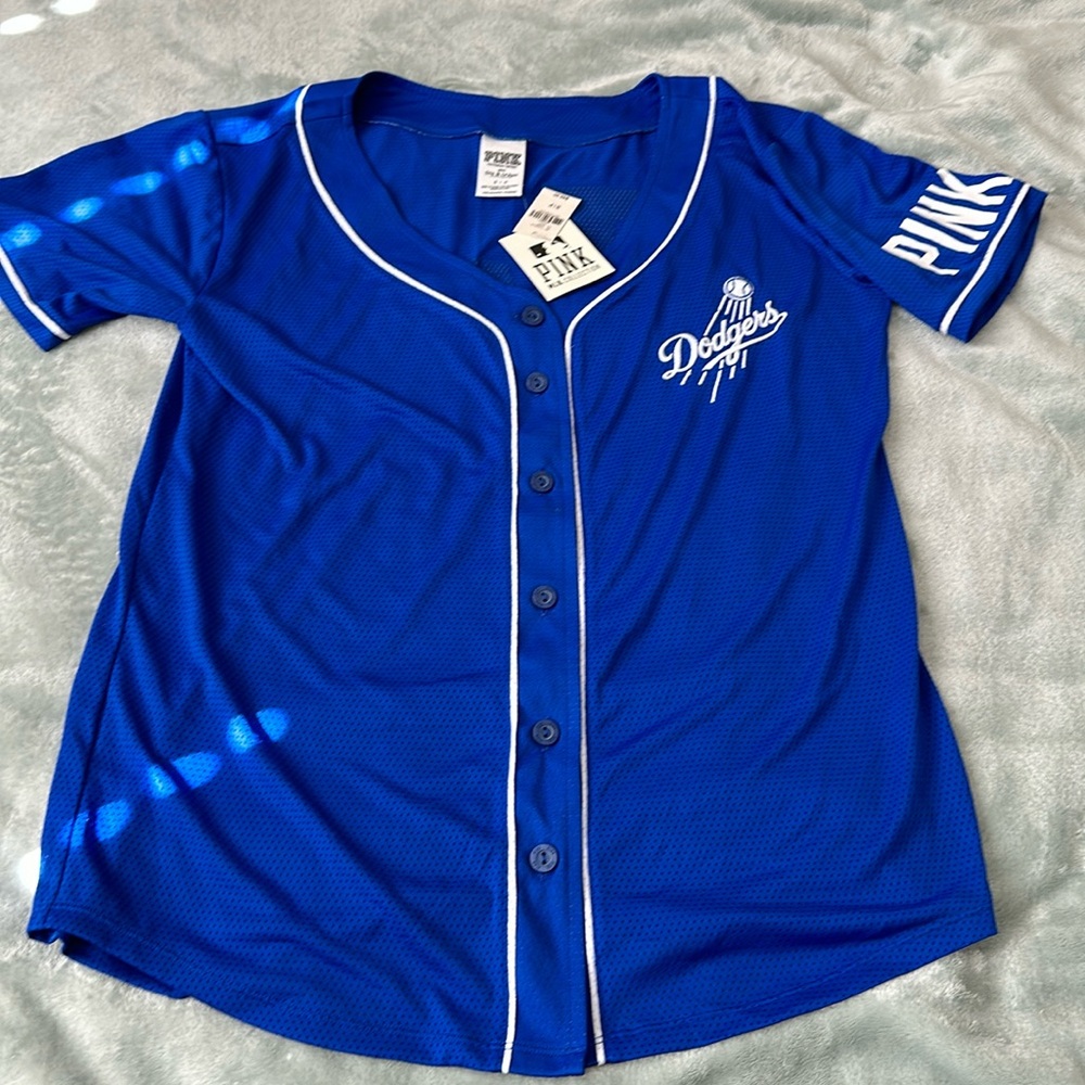 PINK Dodgers MLB button up